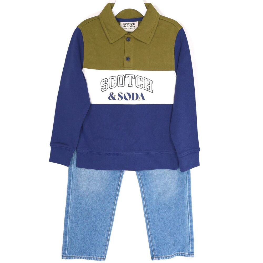 SCOTCH & SODA New Kids Boys 2pc French Terry 6Y‎ SET Polo Shirt & Jeans Blue